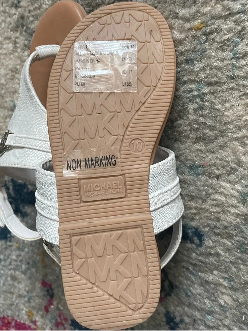 Michael Kors White Kids Girls' Thong Sandals with Gold MK Medallion size 10 new
